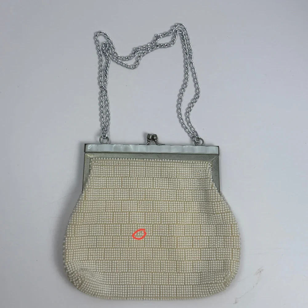 Fine Arts Bag Co Vintage Beaded Bridal Women Evening Clutch Cream Faux Pearl